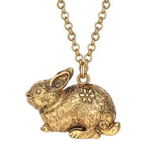 Bunny Rabbit Necklace - Copper Alloy Plated in Antique Gold - 17" chain